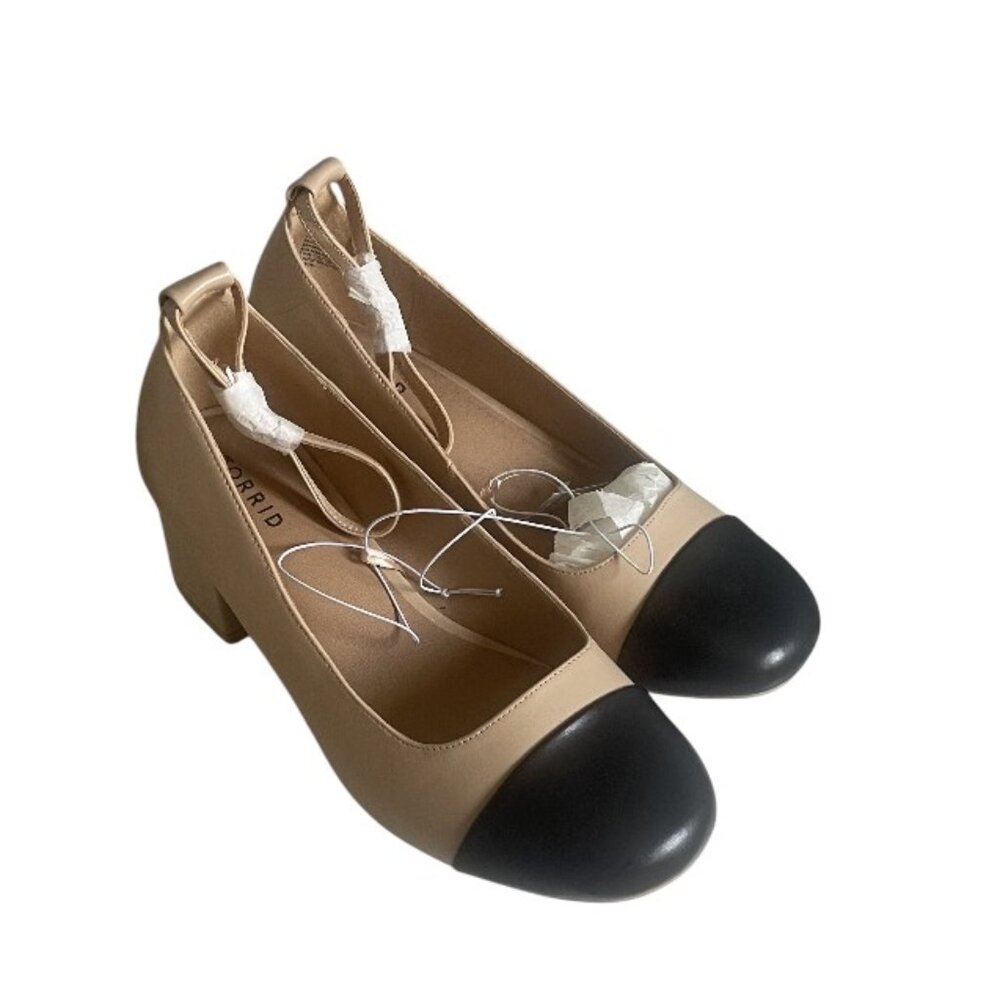 TORRID ROUND TOE BLOCK HEEL ANKLE STRAP PUMPS